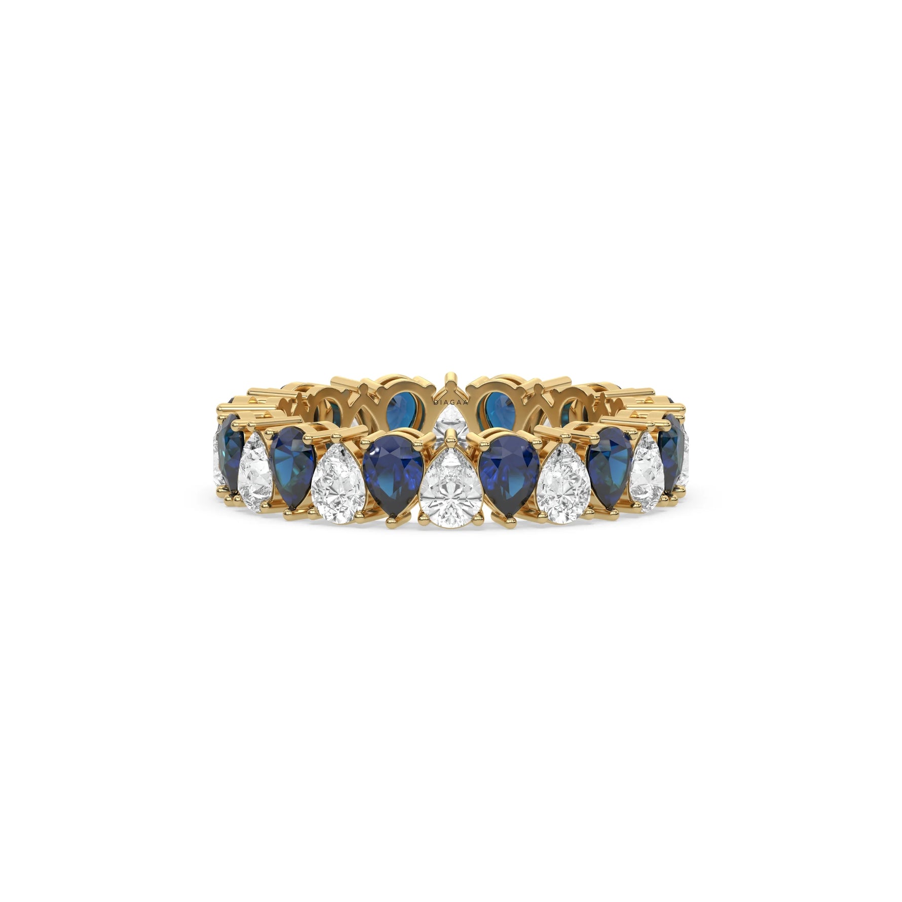 14K Yellow Gold Pear Diamond and Sapphire Gemstone Eternity Ring