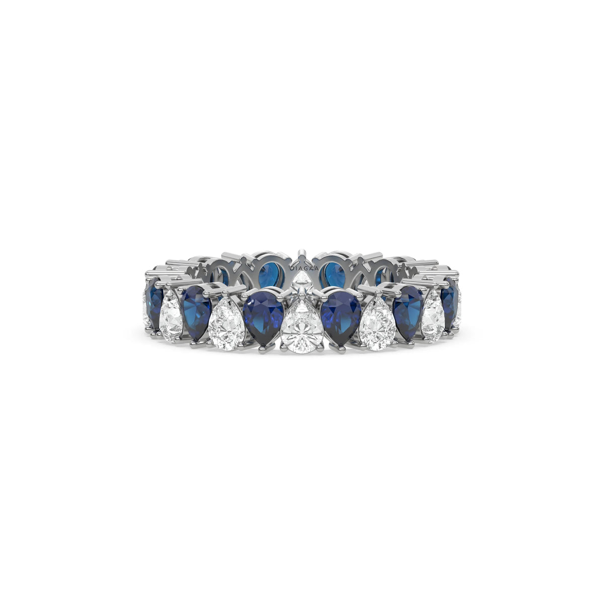 18K White Gold Pear Diamond and Sapphire Gemstone Eternity Ring