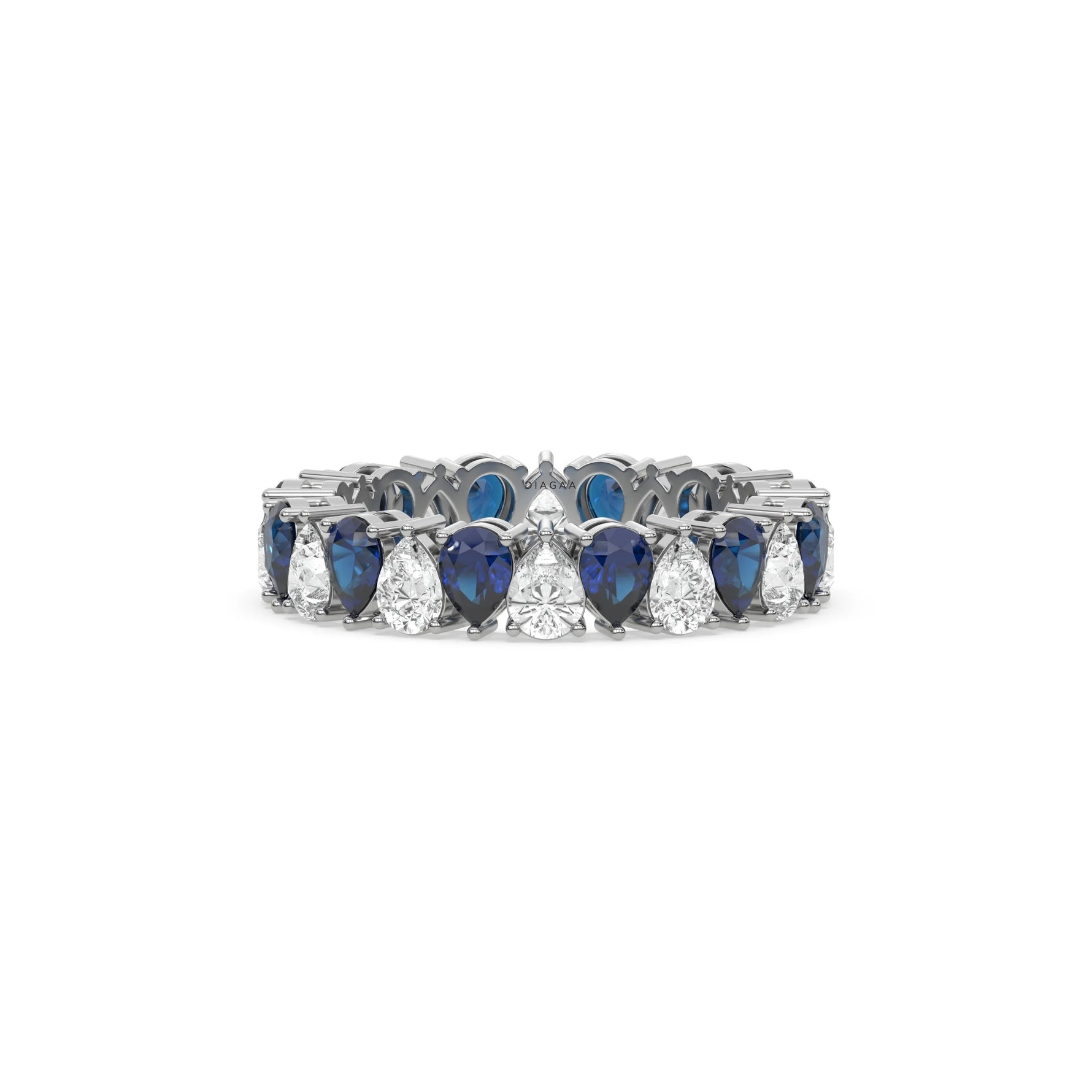 18K White Gold Pear Diamond and Sapphire Gemstone Eternity Ring