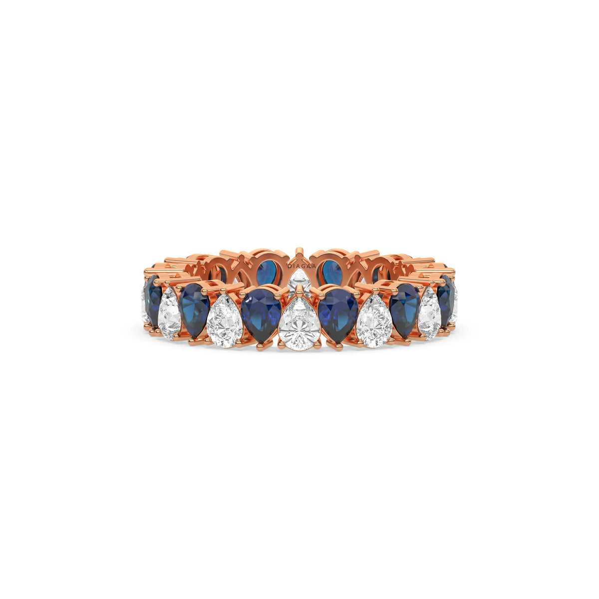18K Rose Gold Pear Diamond and Sapphire Gemstone Eternity Ring