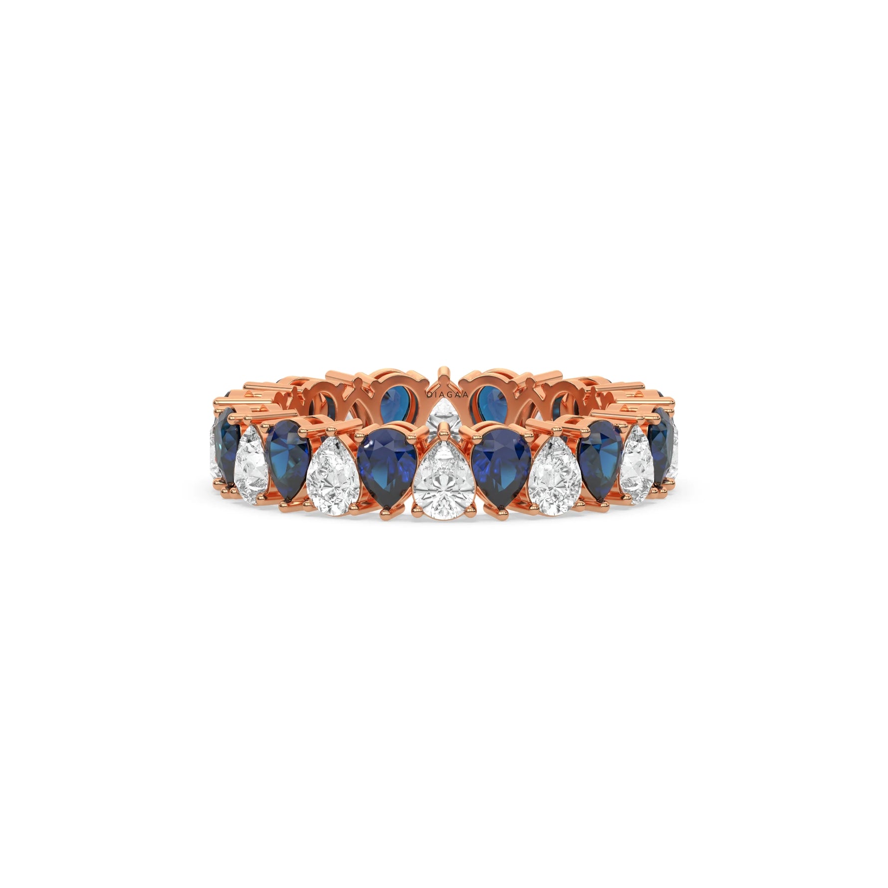 18K Rose Gold Pear Diamond and Sapphire Gemstone Eternity Ring