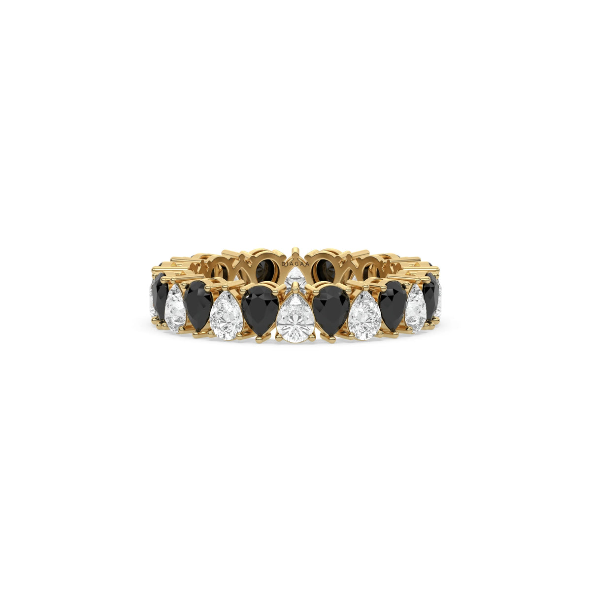18K Yellow Gold Pear Black and White Diamond Eternity Ring