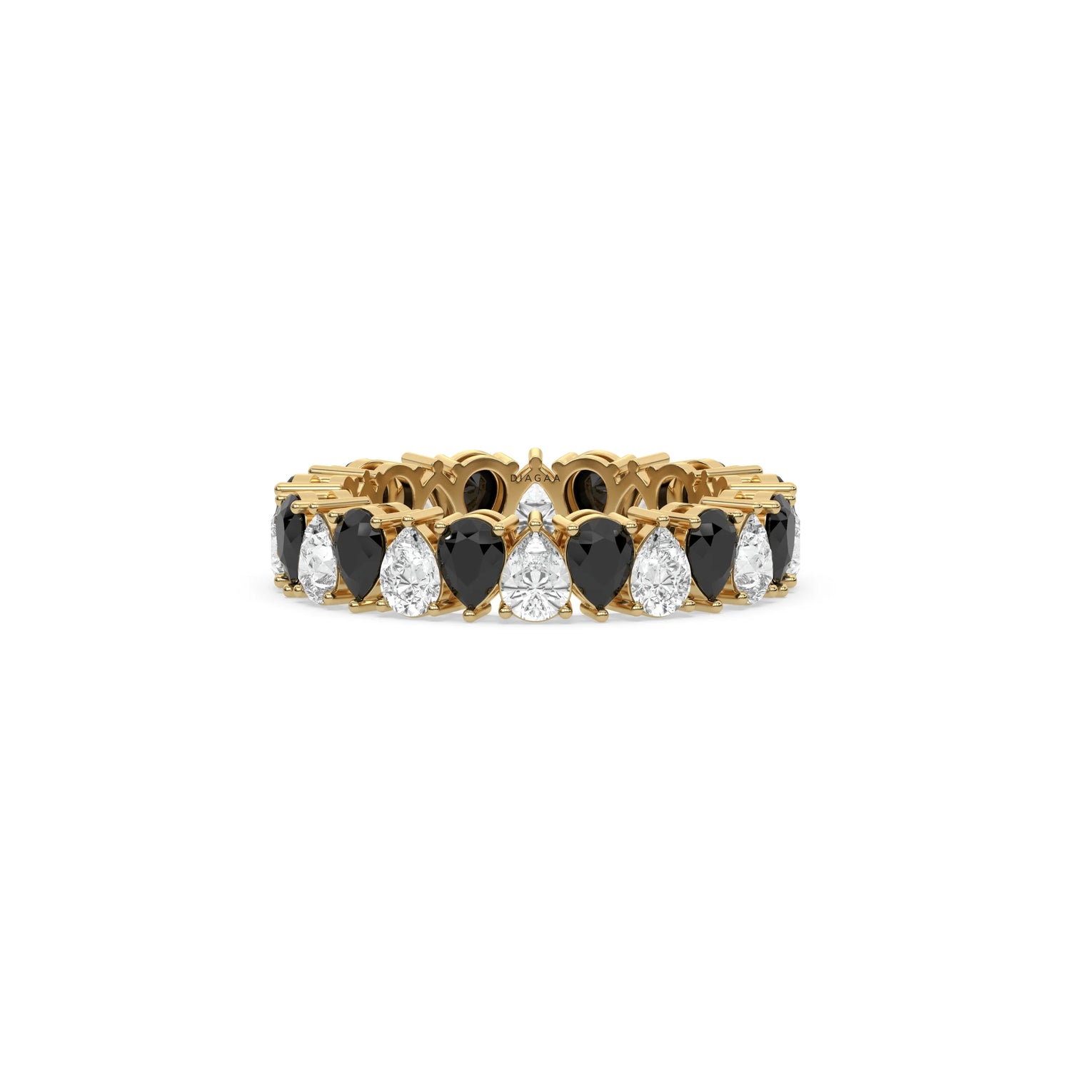 18K Yellow Gold Pear Black and White Diamond Eternity Ring
