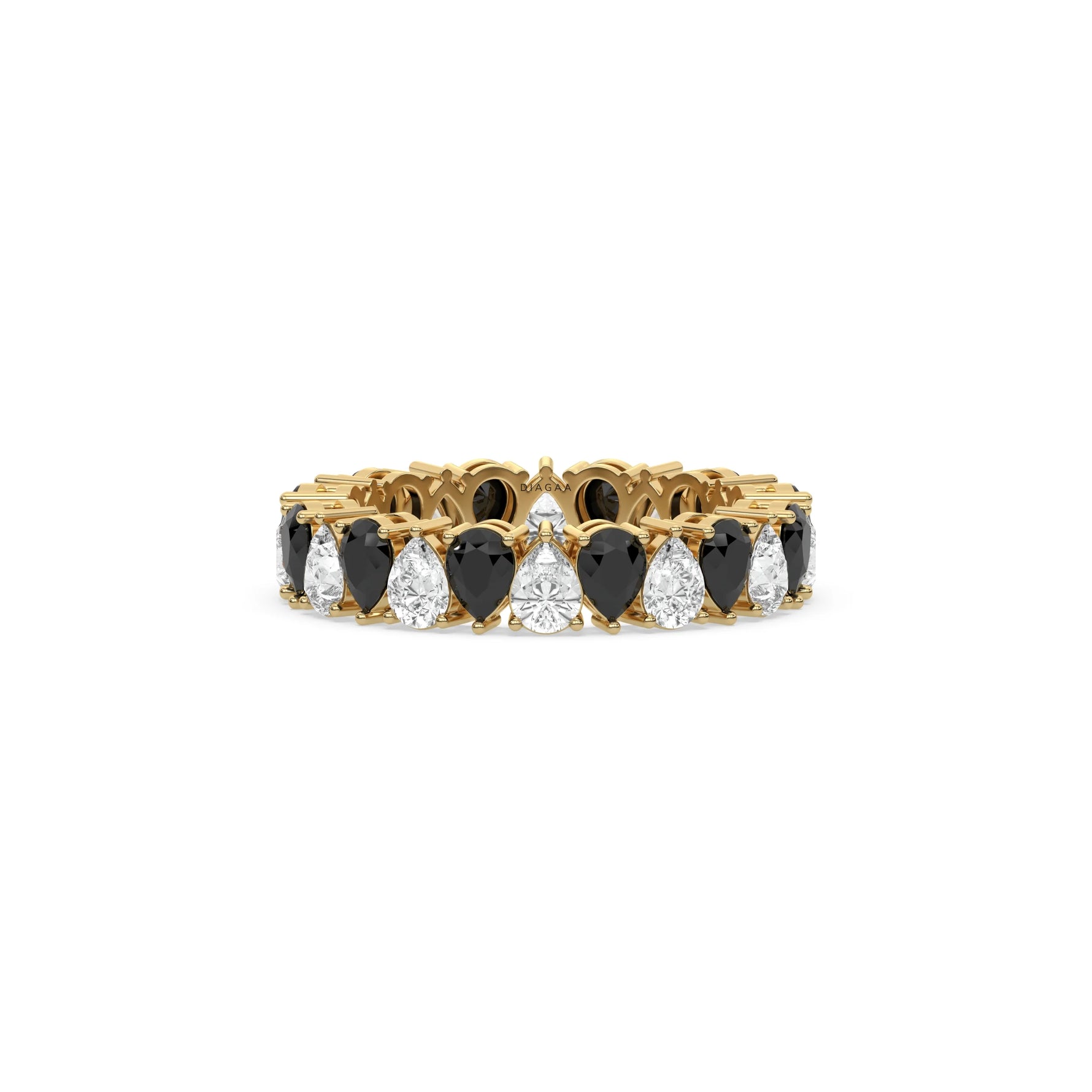 18K Yellow Gold Pear Black and White Diamond Eternity Ring