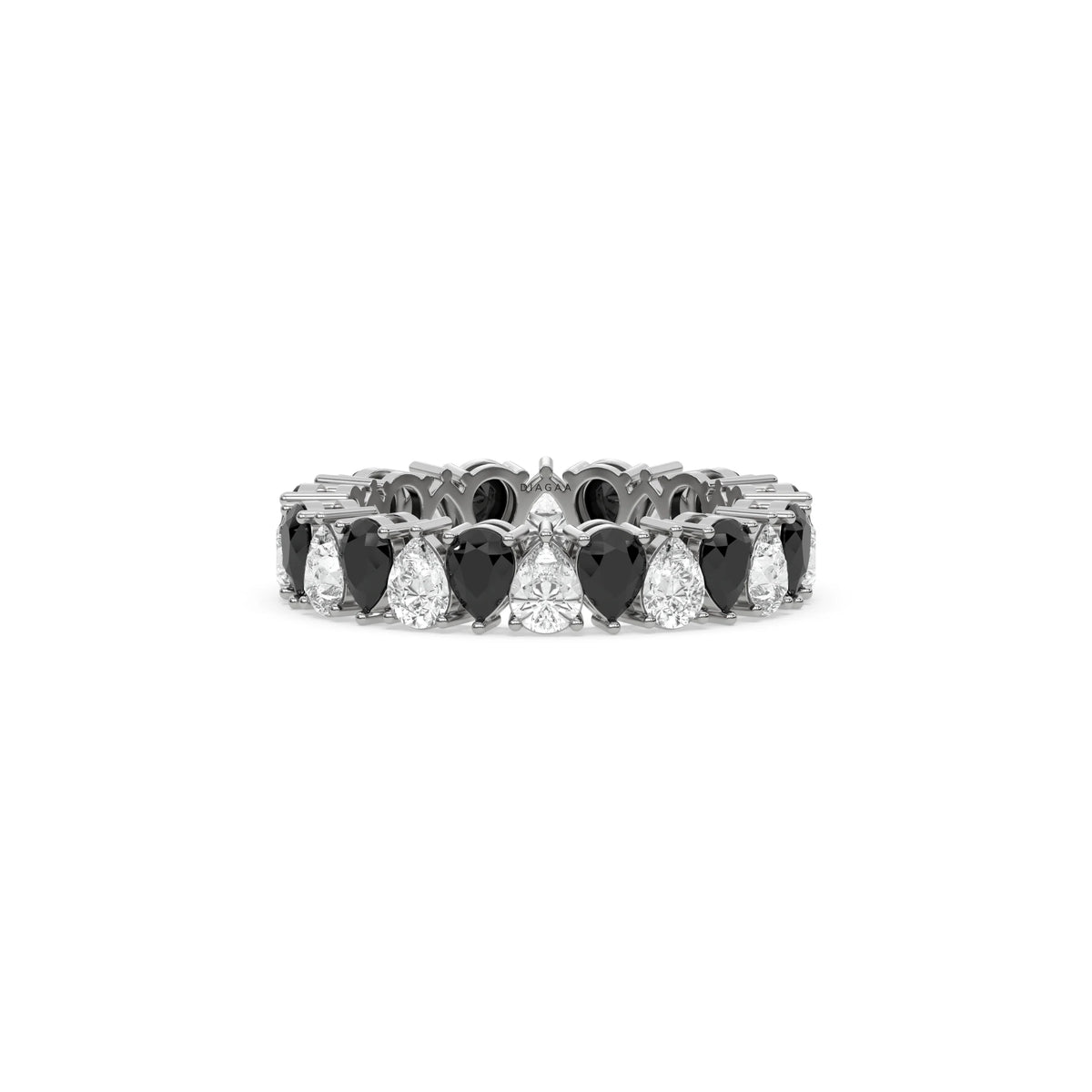 18K White Gold Pear Black and White Diamond Eternity Ring