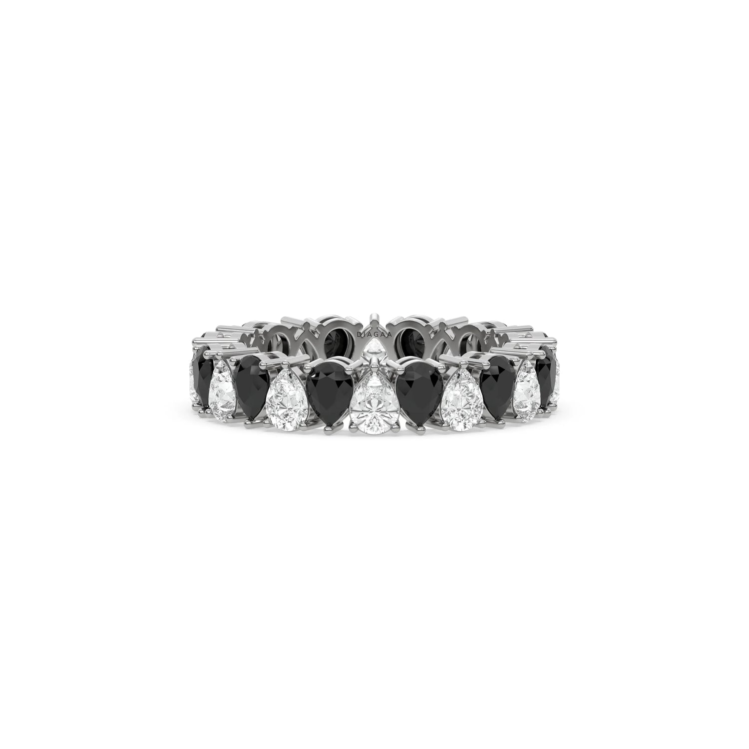 18K White Gold Pear Black and White Diamond Eternity Ring