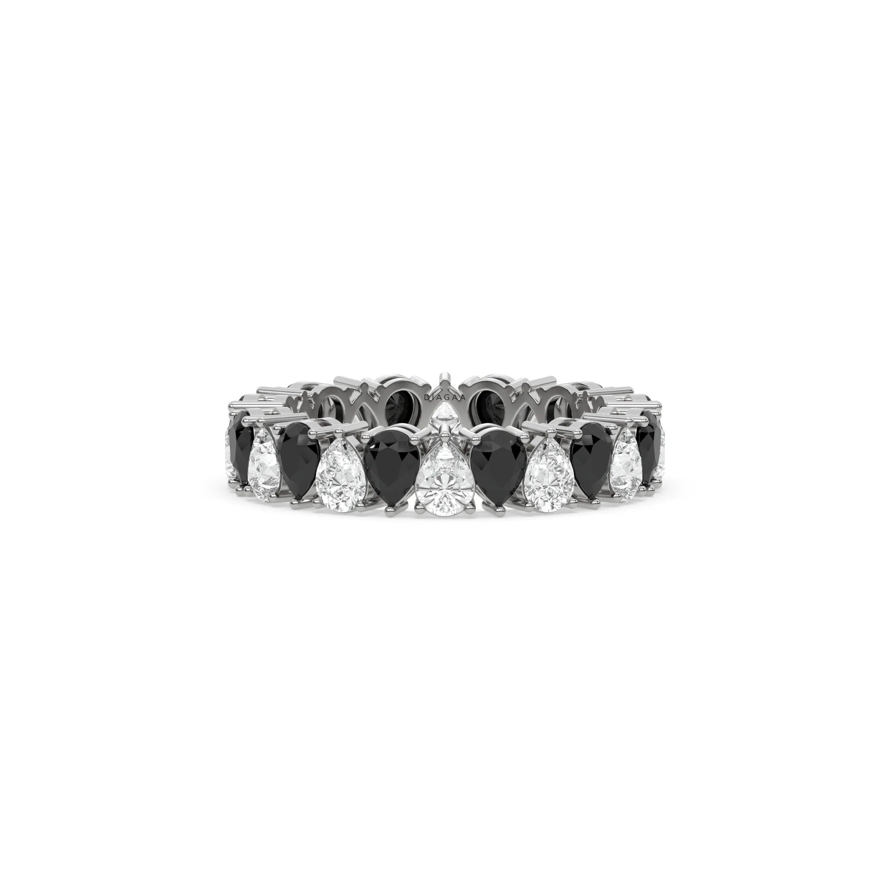 18K White Gold Pear Black and White Diamond Eternity Ring