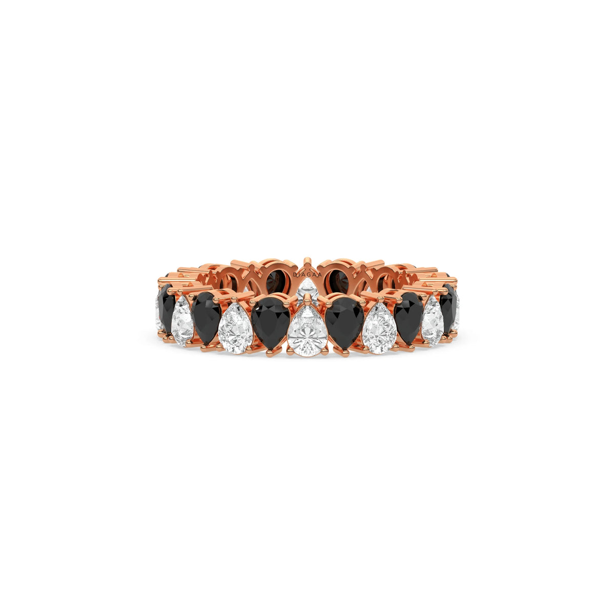 18K Rose Gold Pear Black and White Diamond Eternity Ring