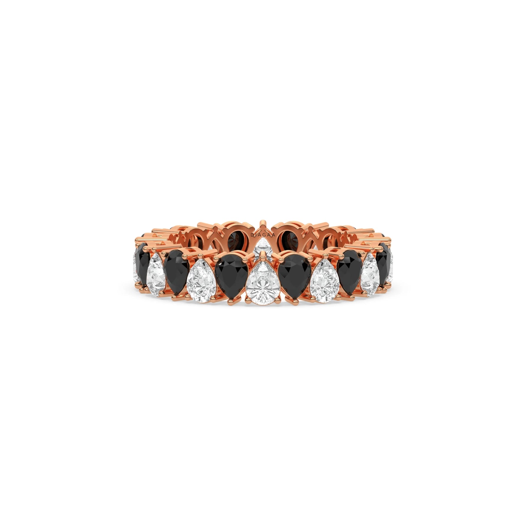 18K Rose Gold Pear Black and White Diamond Eternity Ring