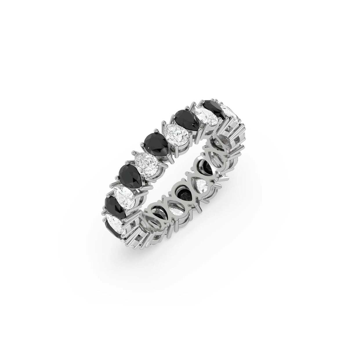 14K White Gold Pear Black and White Diamond Eternity Ring