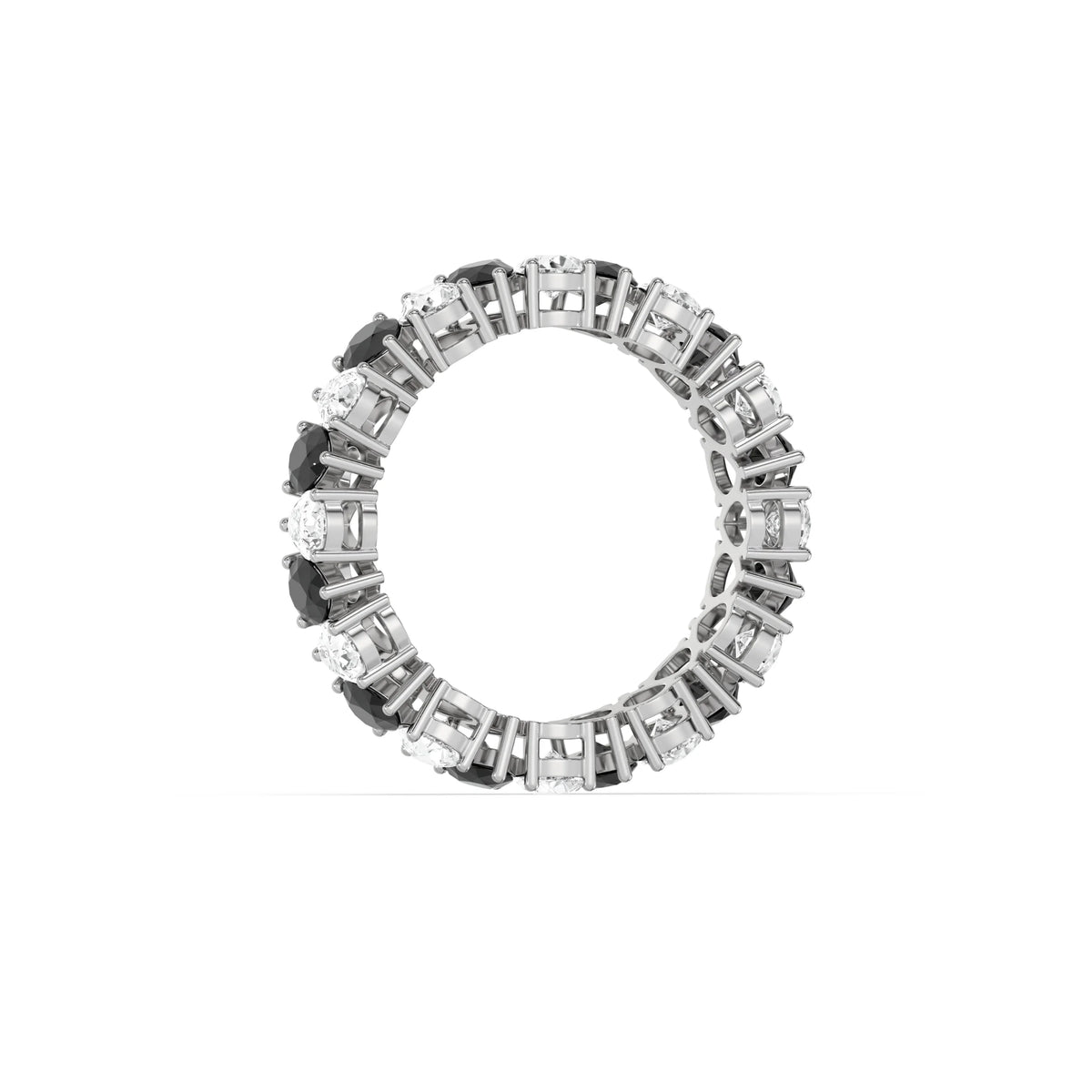 10K White Gold Pear Black and White Diamond Eternity Ring