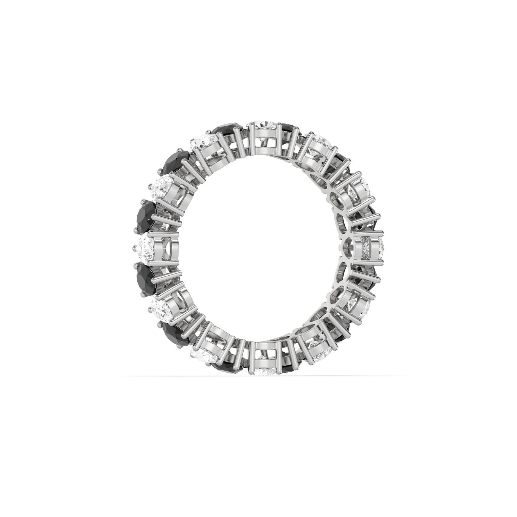 10K White Gold Pear Black and White Diamond Eternity Ring