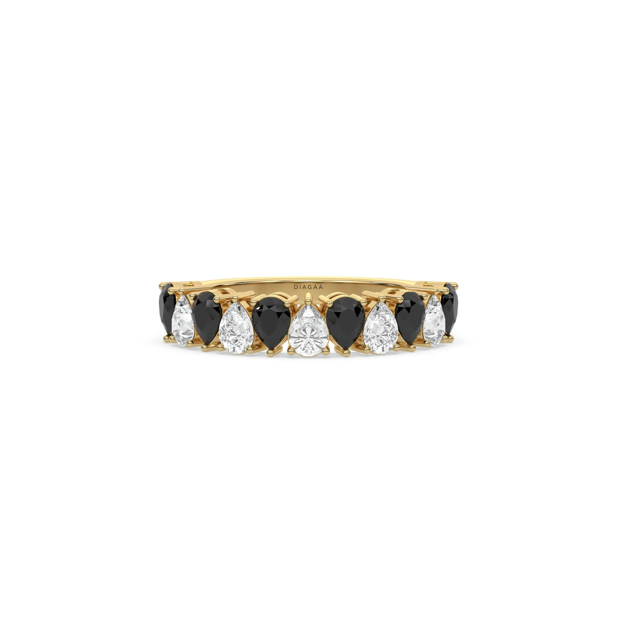 18K Yellow Gold Pear Black and White Diamond Half Eternity Ring 