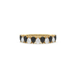 18K Yellow Gold Pear Black and White Diamond Half Eternity Ring 