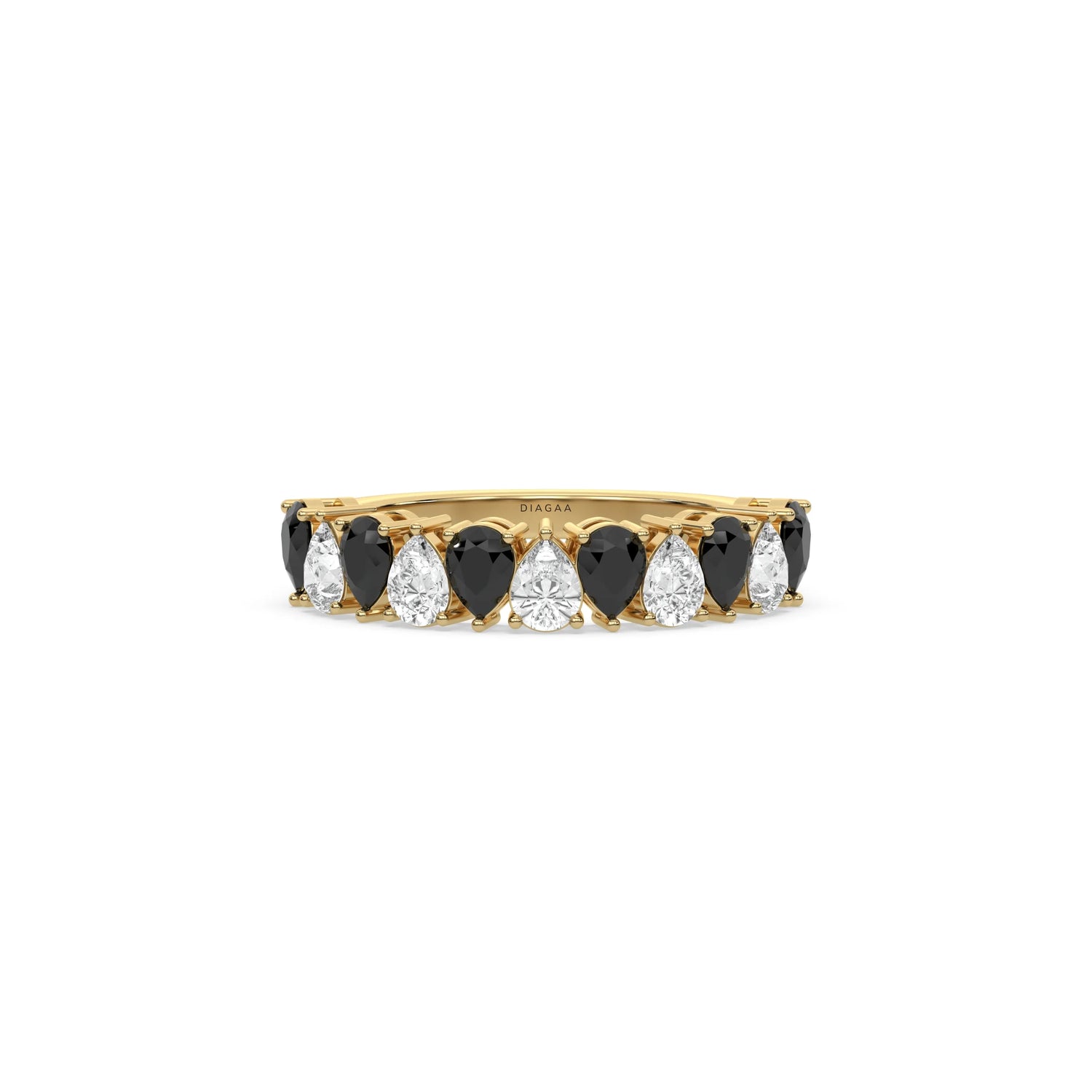 18K Yellow Gold Pear Black and White Diamond Half Eternity Ring 