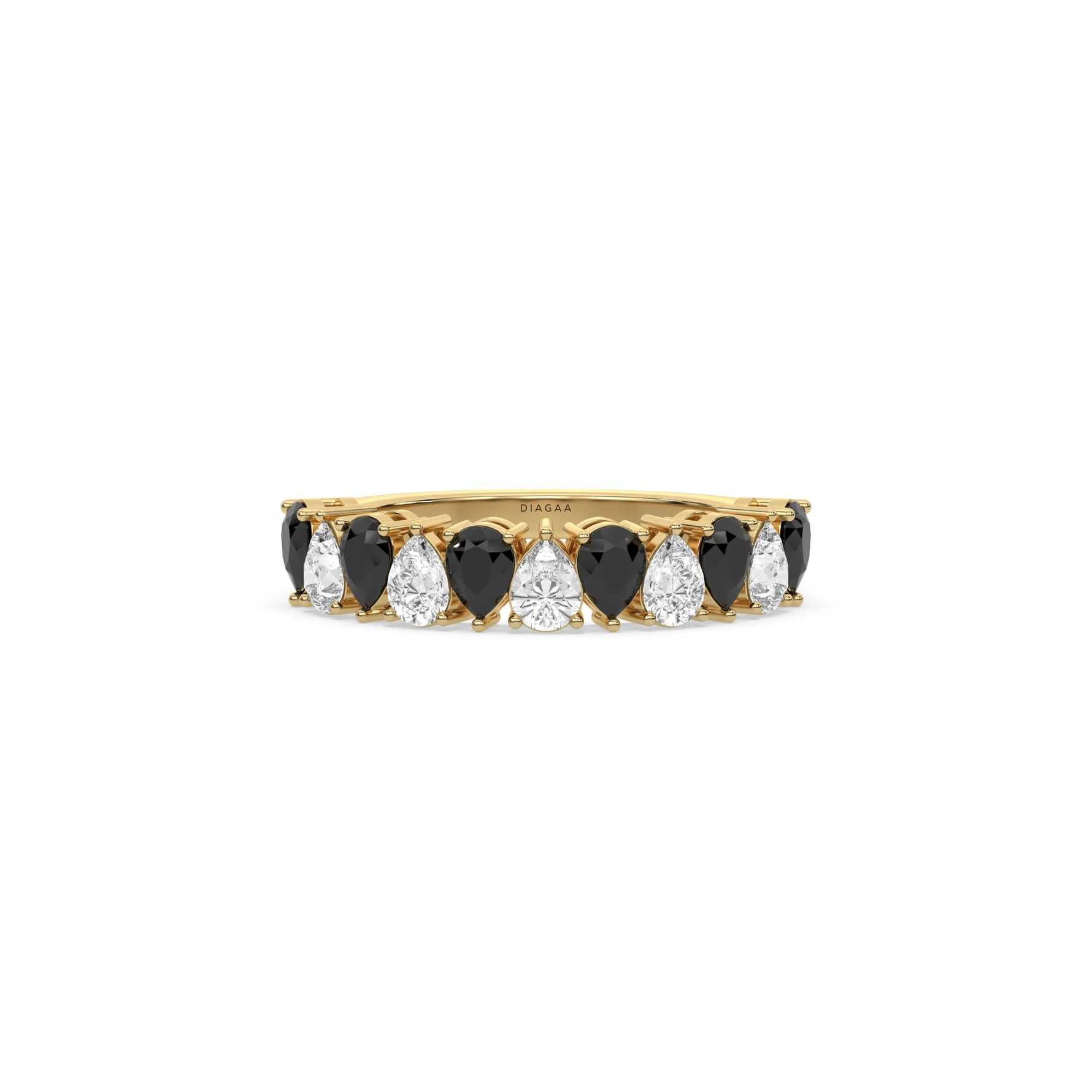 18K Yellow Gold Pear Black and White Diamond Half Eternity Ring 