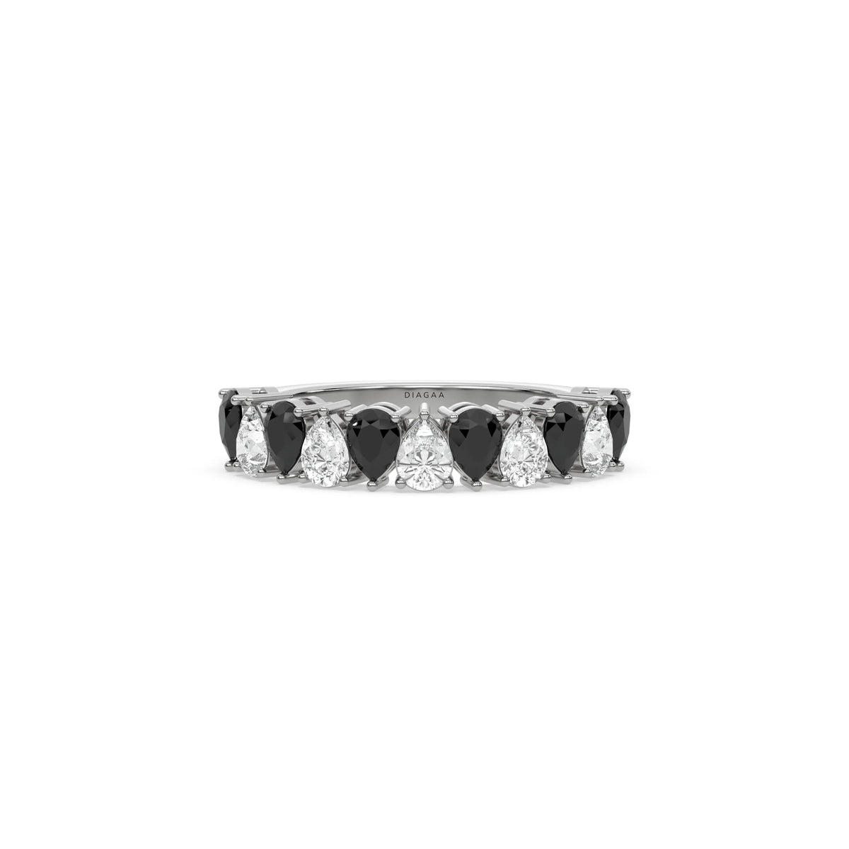 18K White Gold Pear Black and White Diamond Half Eternity Ring 