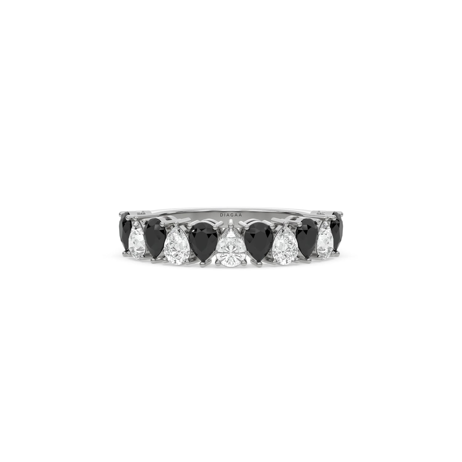 18K White Gold Pear Black and White Diamond Half Eternity Ring 