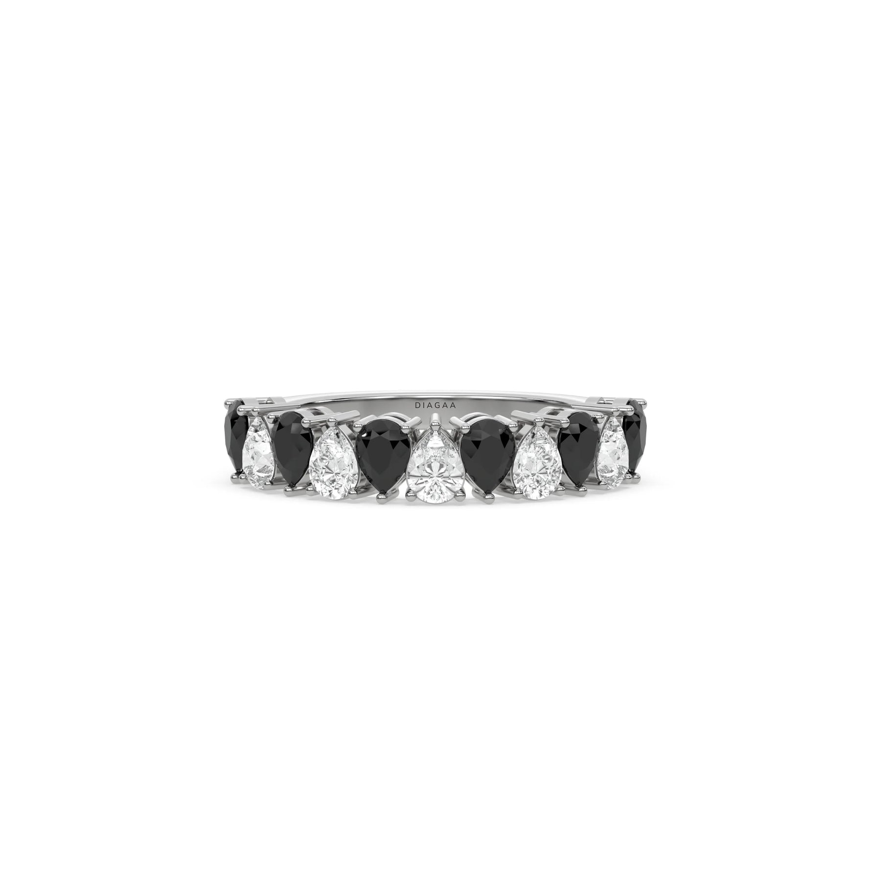 18K White Gold Pear Black and White Diamond Half Eternity Ring 