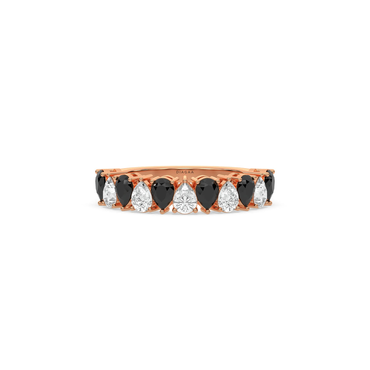 18K Rose Gold Pear Black and White Diamond Half Eternity Ring 