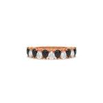 18K Rose Gold Pear Black and White Diamond Half Eternity Ring 