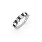 14K White Gold Pear Black and White Diamond Eternity Ring 