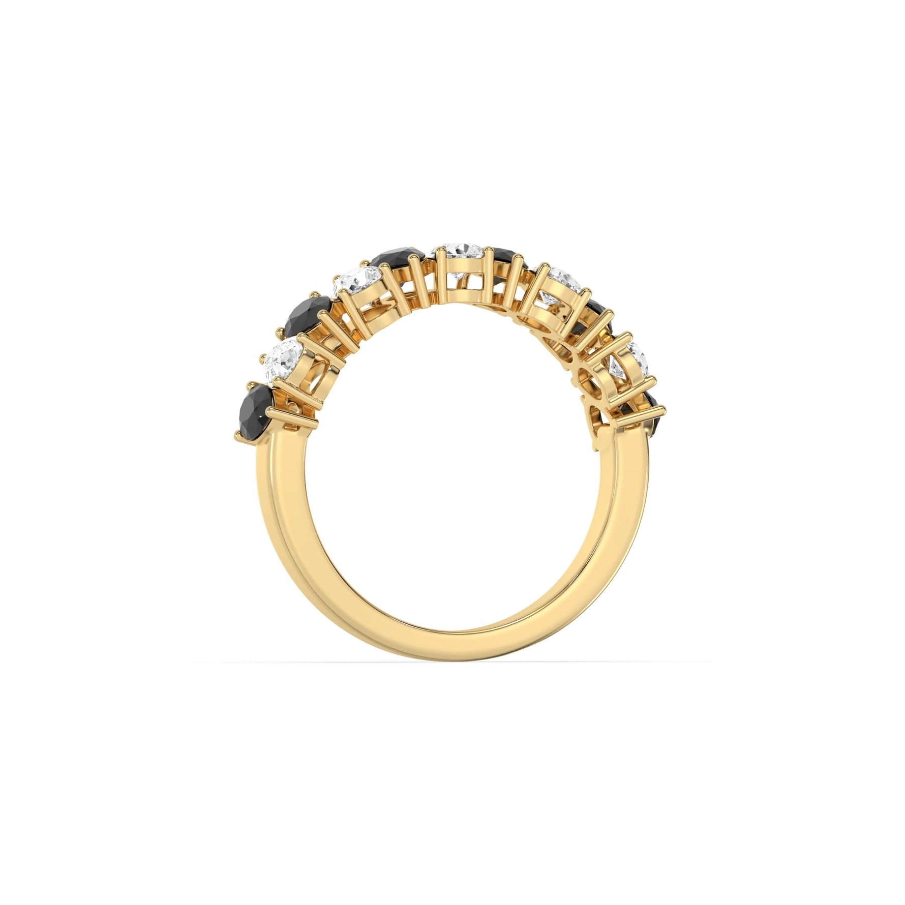 14K Yellow Gold Pear Black and White Diamond Eternity Ring 