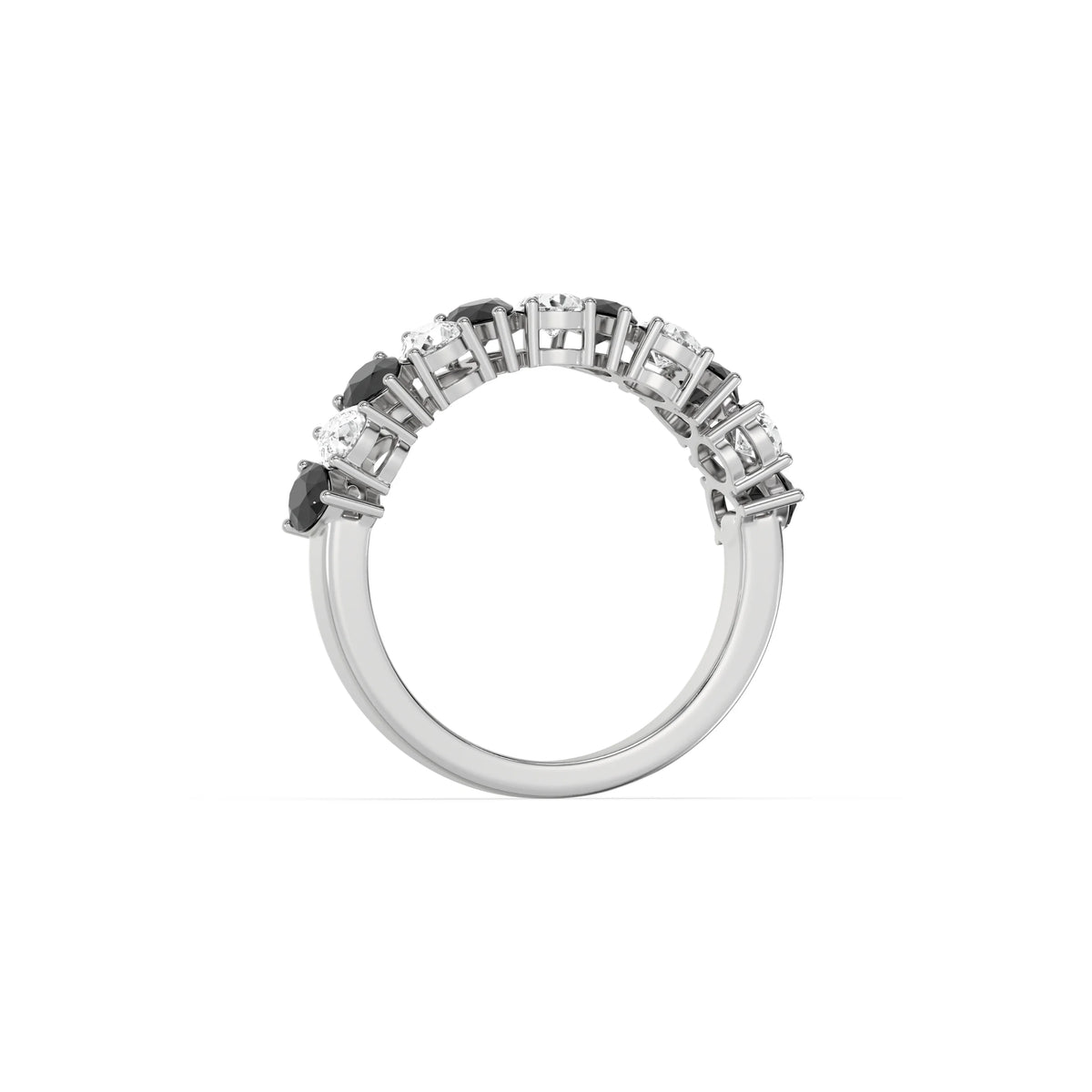 10K White Gold Pear Black and White Diamond Eternity Ring 
