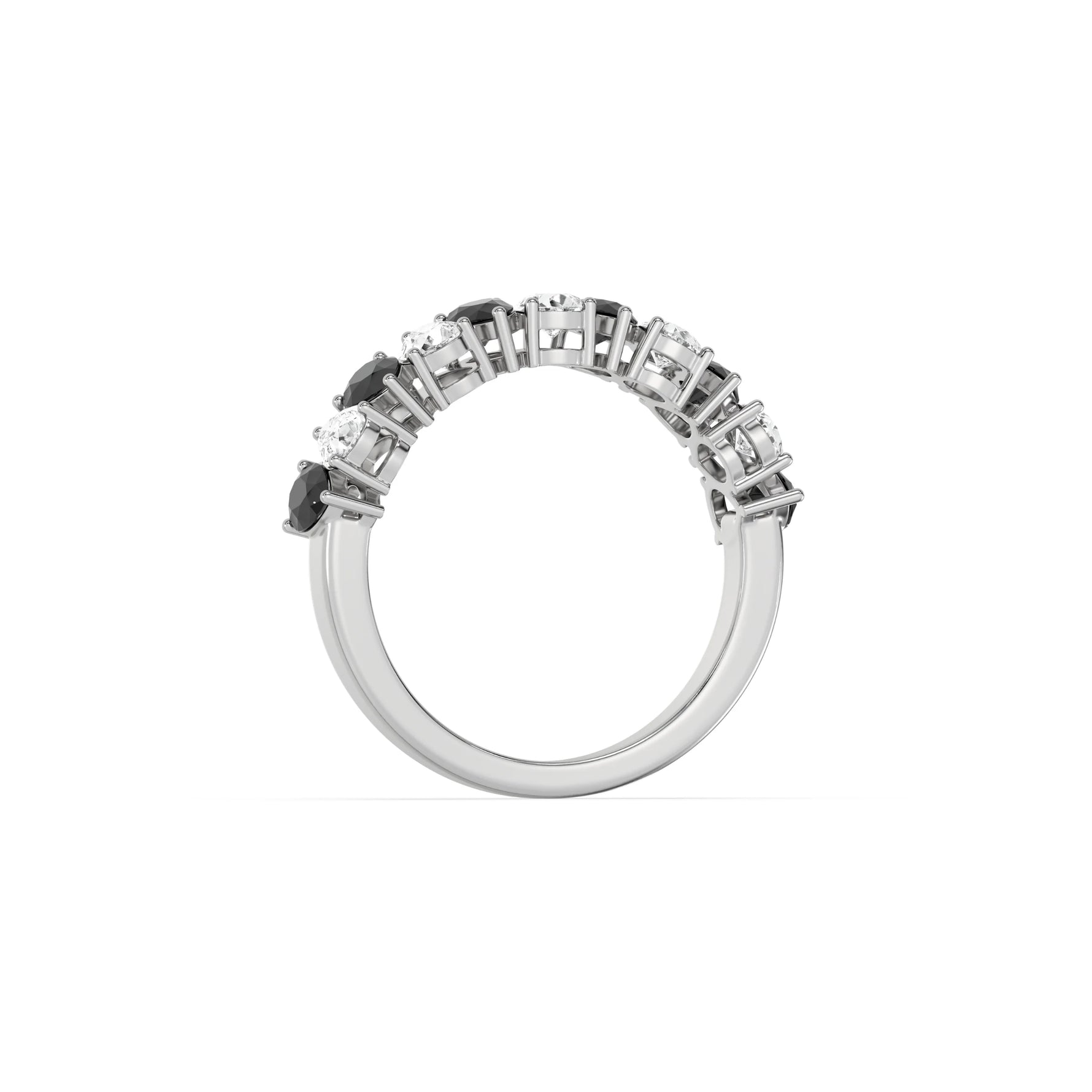 10K White Gold Pear Black and White Diamond Eternity Ring 