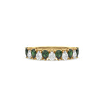 18K Yellow Gold Pear Emerald Gemstone and Diamond Eternity Ring 