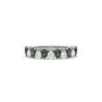 18K White Gold Pear Emerald Gemstone and Diamond Eternity Ring 