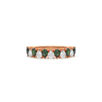 18K Rose Gold Pear Emerald Gemstone and Diamond Eternity Ring 