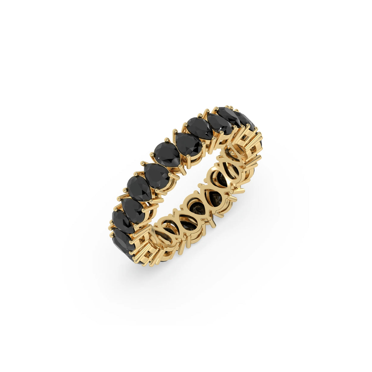 14K Yellow Gold Pear Black Diamond Eternity Ring