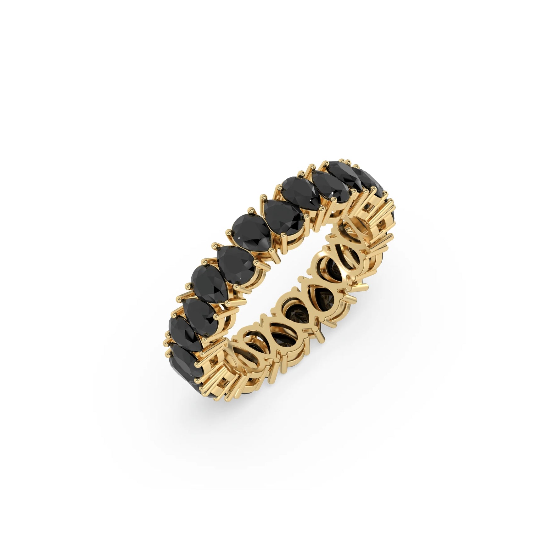 14K Yellow Gold Pear Black Diamond Eternity Ring