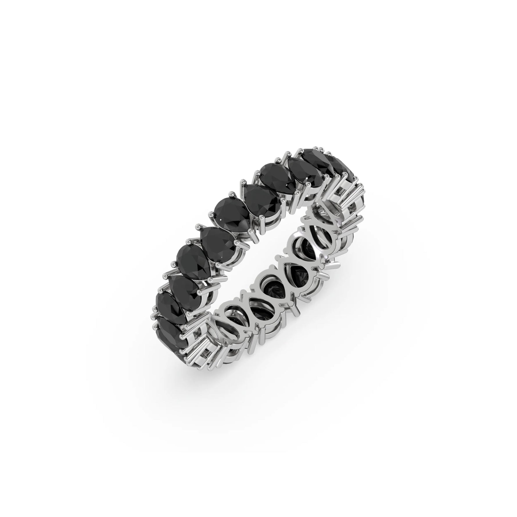14K White Gold Pear Black Diamond Eternity Ring