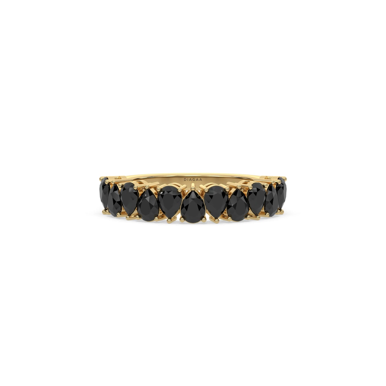 18K Yellow Gold Pear Black Diamond Eternity Ring 