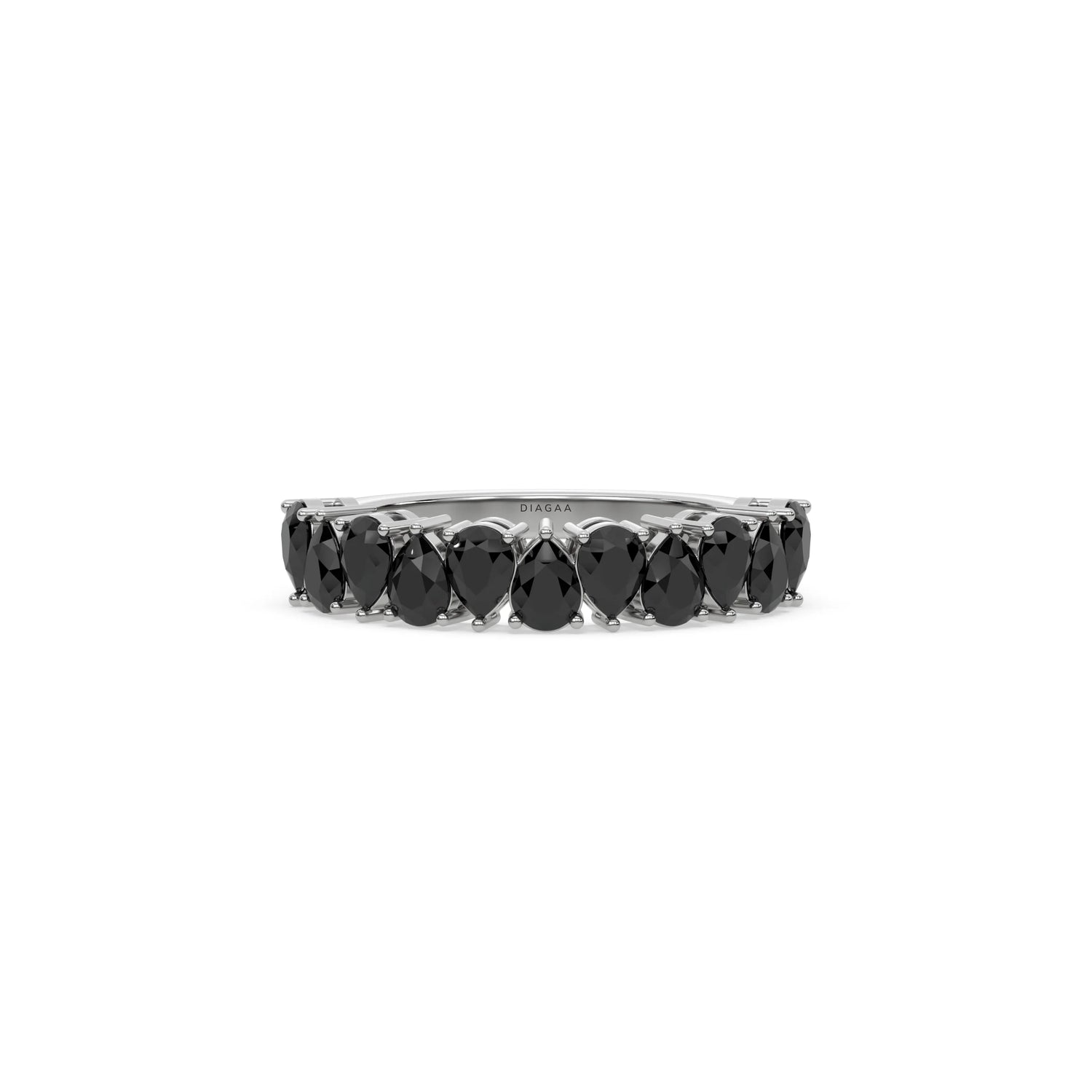 18K White Gold Pear Black Diamond Eternity Ring 