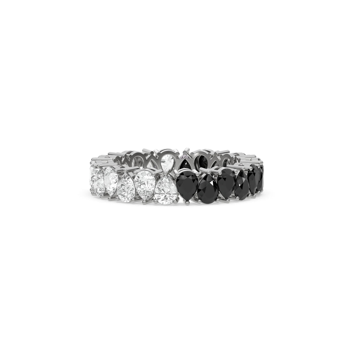 18K White Gold Pear Black and White Diamond Eternity Ring