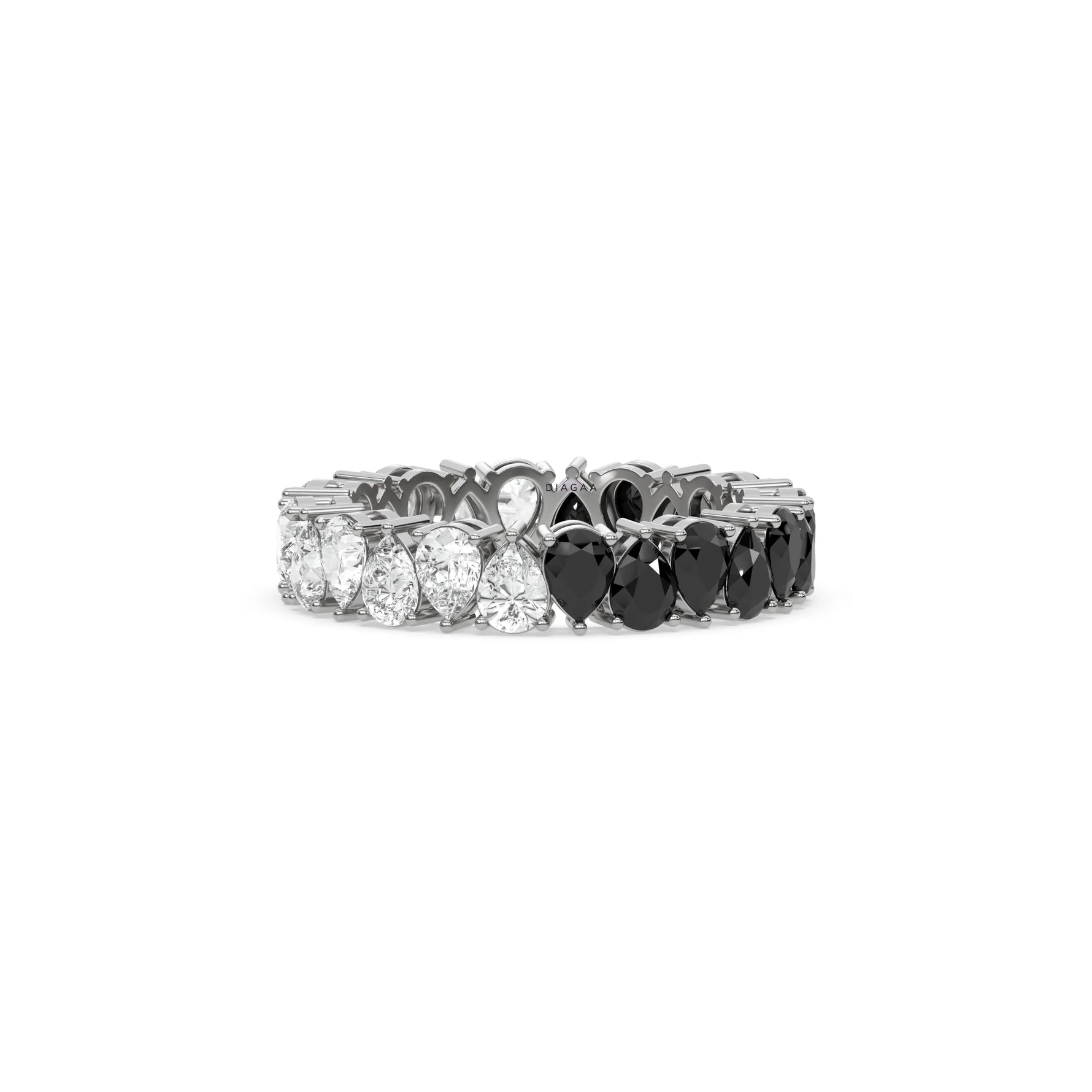 18K White Gold Pear Black and White Diamond Eternity Ring