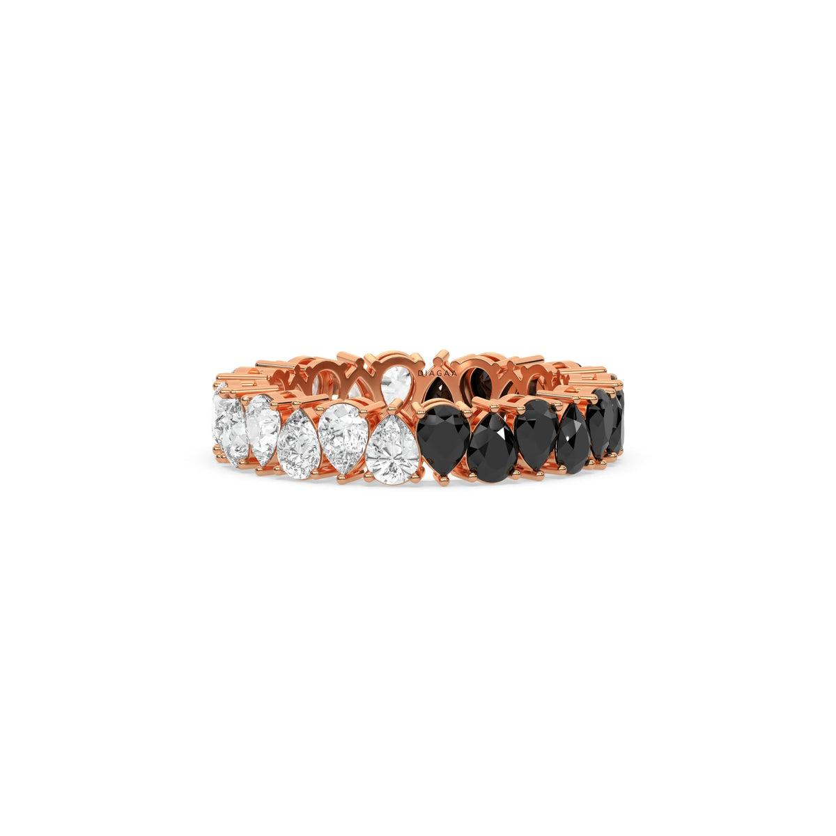 18K Rose Gold Pear Black and White Diamond Eternity Ring