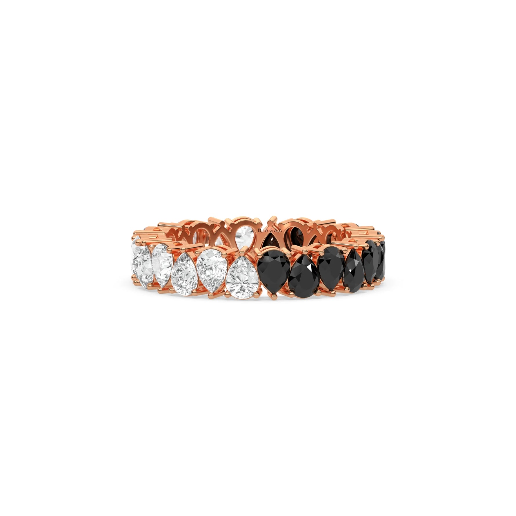 18K Rose Gold Pear Black and White Diamond Eternity Ring
