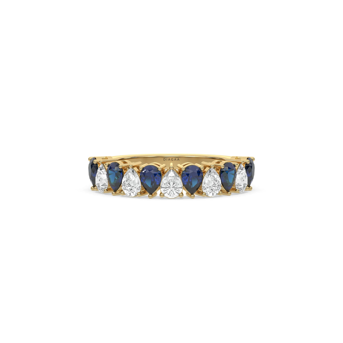 18K Yellow Gold Pear Sapphire Gemstone and Diamond Eternity Ring 