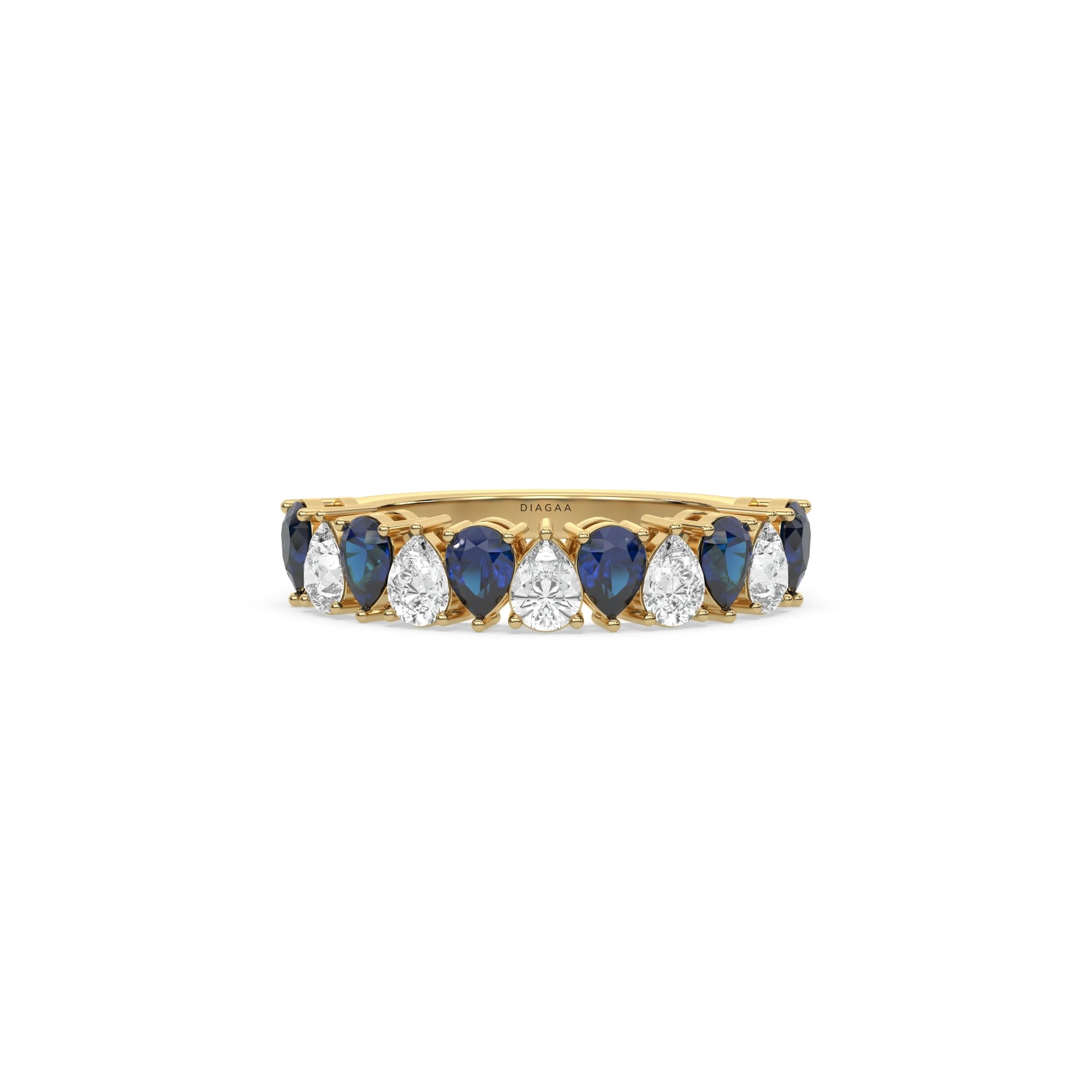 18K Yellow Gold Pear Sapphire Gemstone and Diamond Eternity Ring 