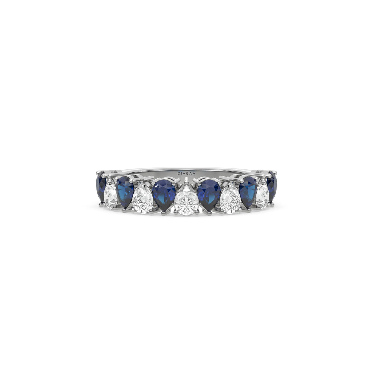 18K White Gold Pear Sapphire Gemstone and Diamond Eternity Ring 