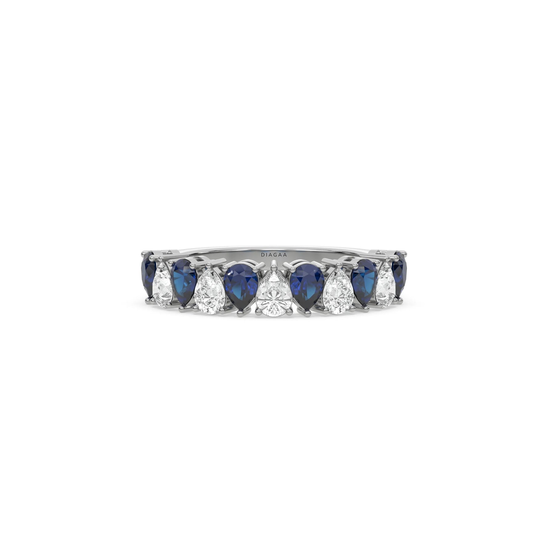 18K White Gold Pear Sapphire Gemstone and Diamond Eternity Ring 