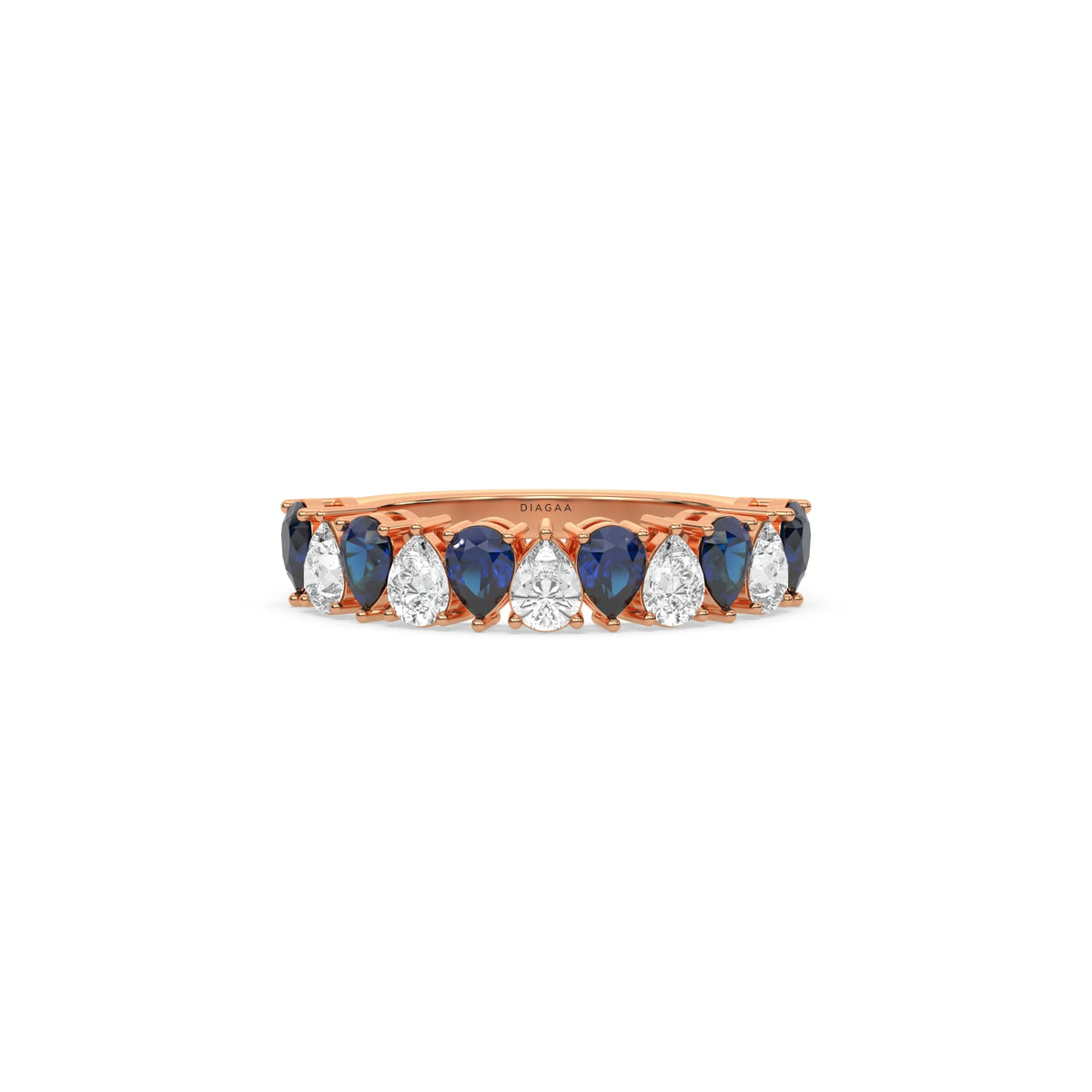 18K Rose Gold Pear Sapphire Gemstone and Diamond Eternity Ring 