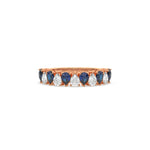 18K Rose Gold Pear Sapphire Gemstone and Diamond Eternity Ring 