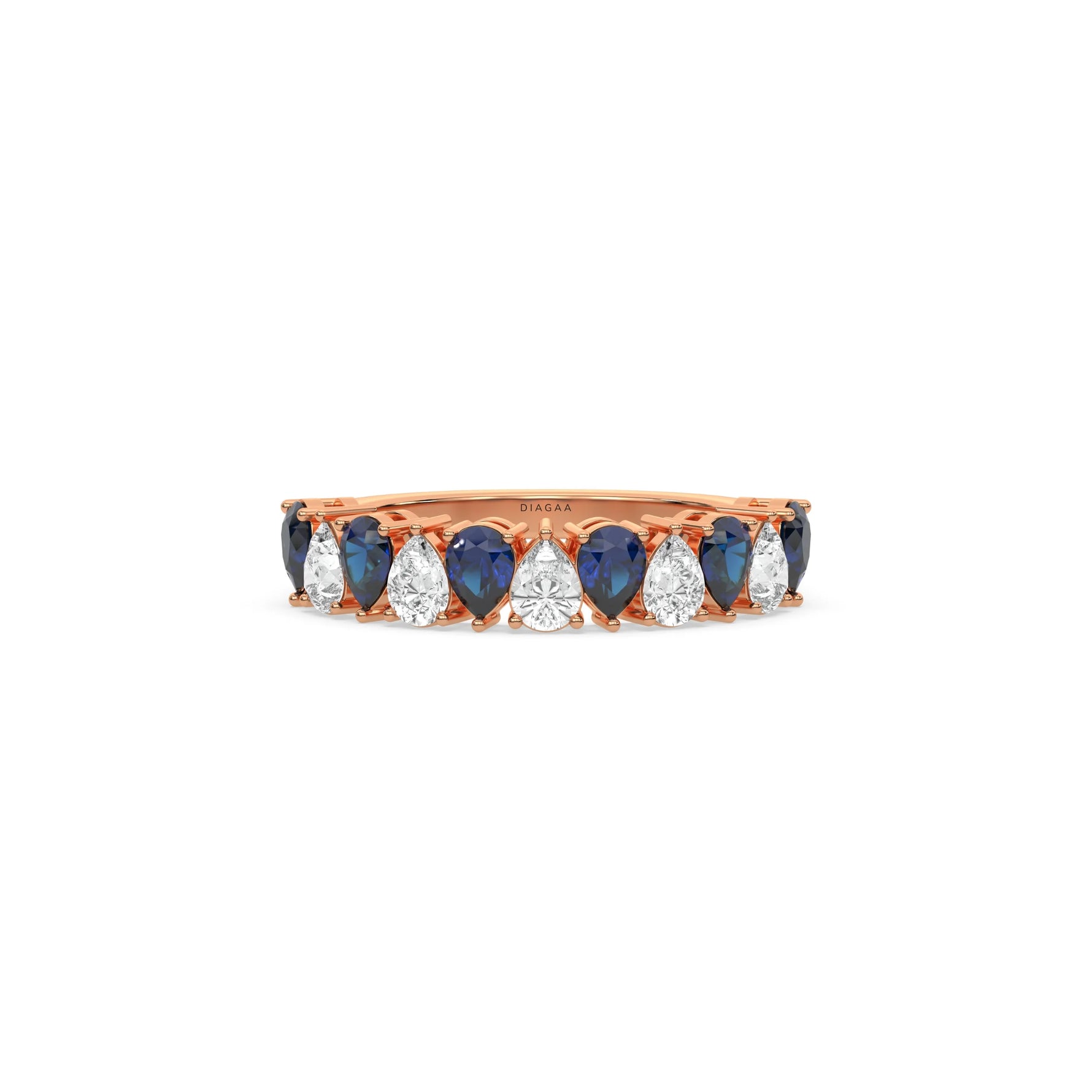 18K Rose Gold Pear Sapphire Gemstone and Diamond Eternity Ring 