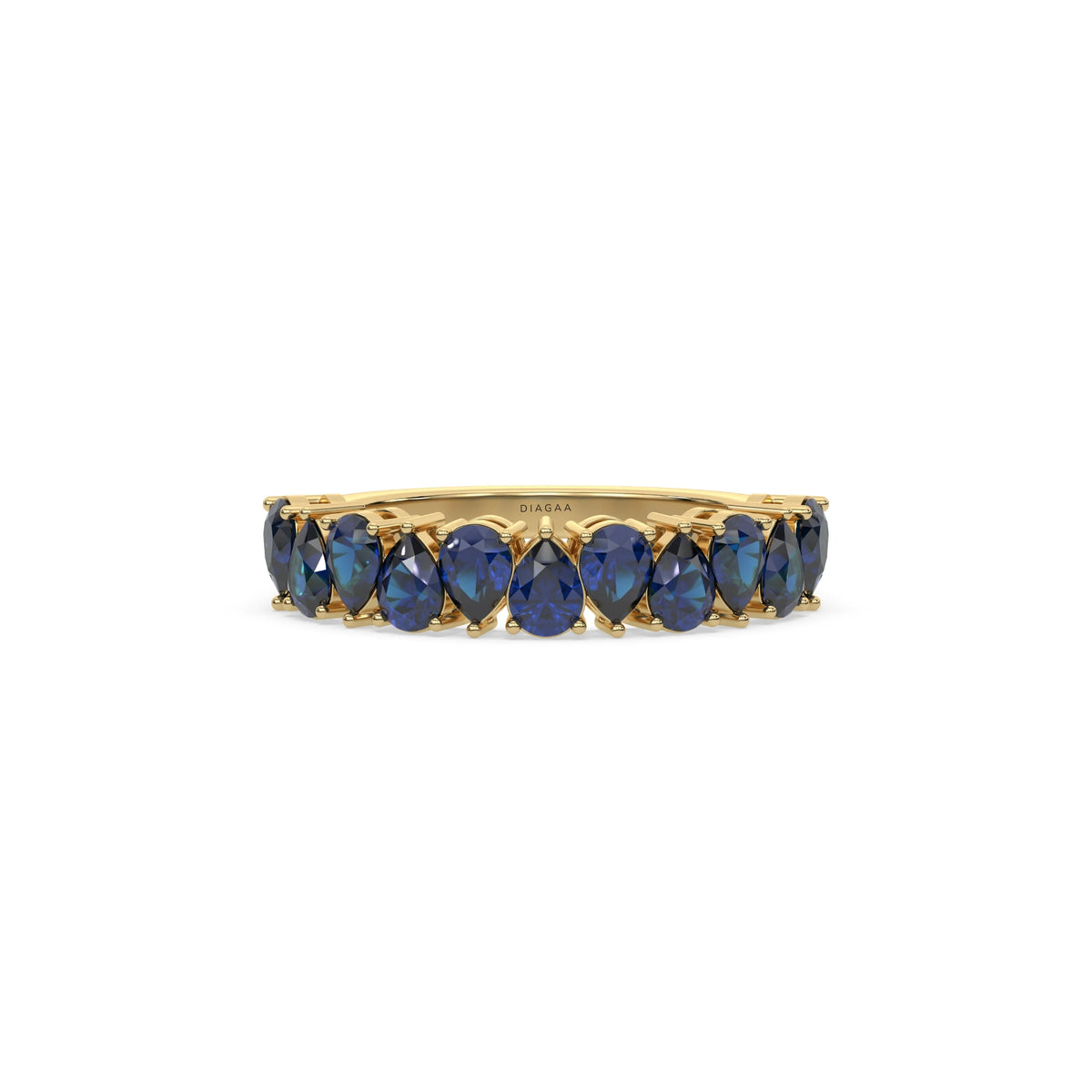 14K Yellow Gold Pear Sapphire Gemstone Eternity Ring 