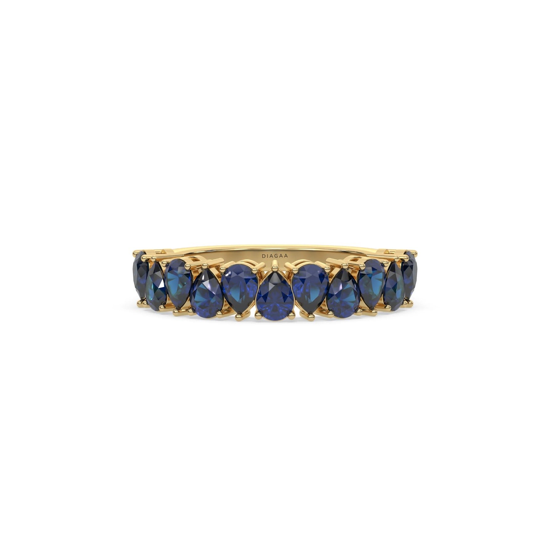 14K Yellow Gold Pear Sapphire Gemstone Eternity Ring 